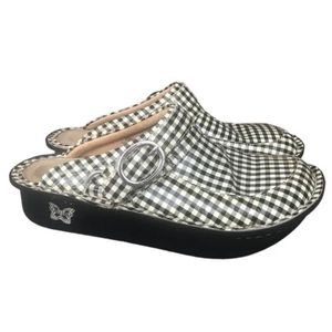 Alegria Seville Gingham Leather Platform Comfort Clog Checkered Print Size 7